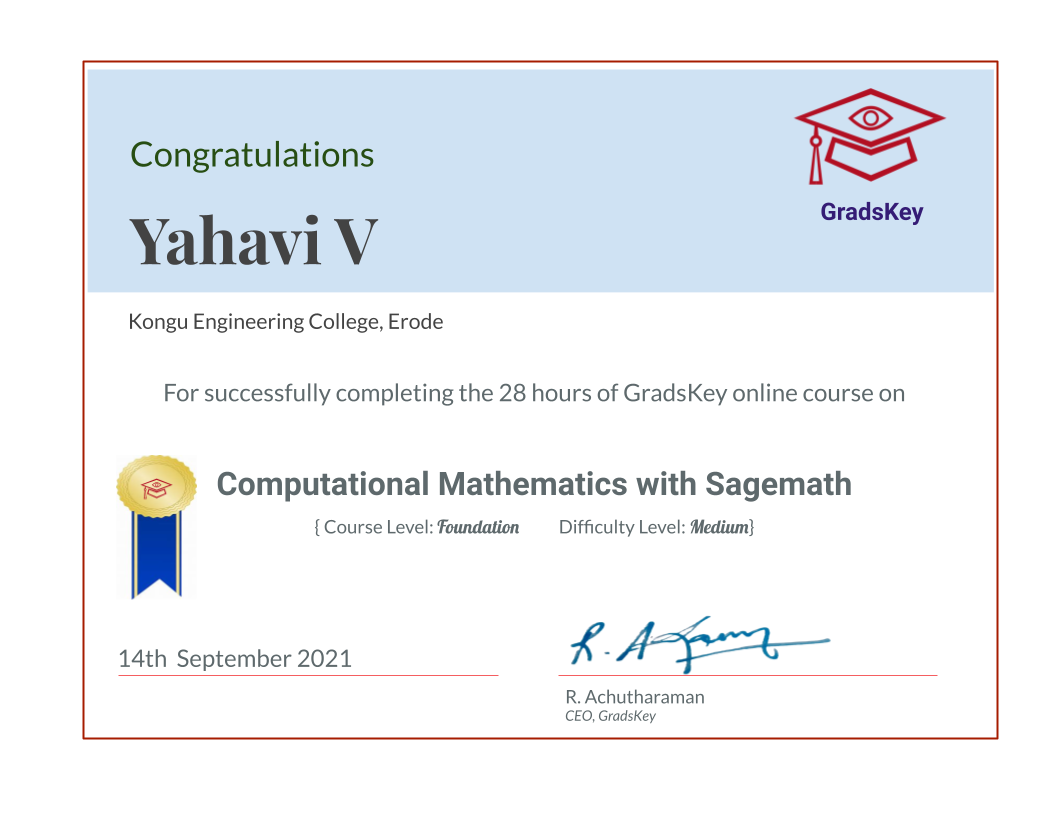 Certificate | Computational Mathematics with Sagemath