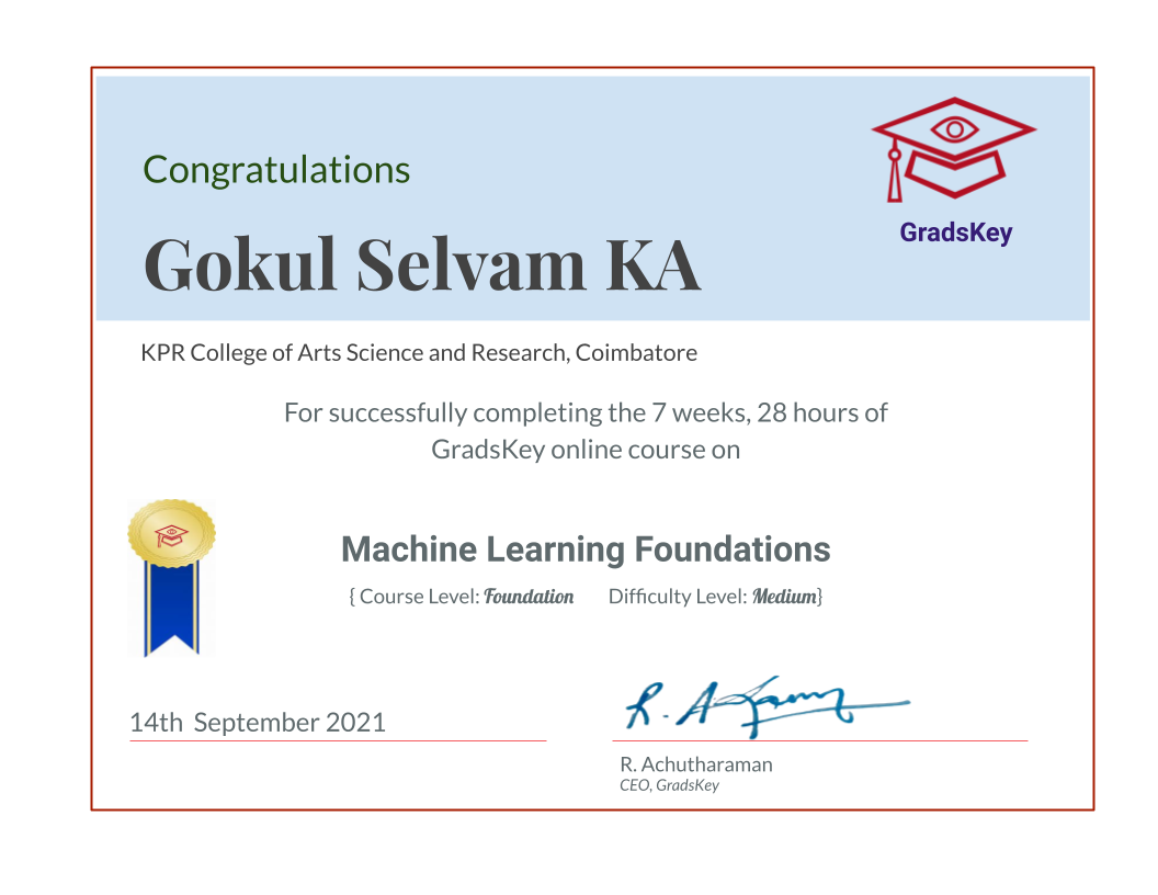 Certificate | Machine Learning Foundation