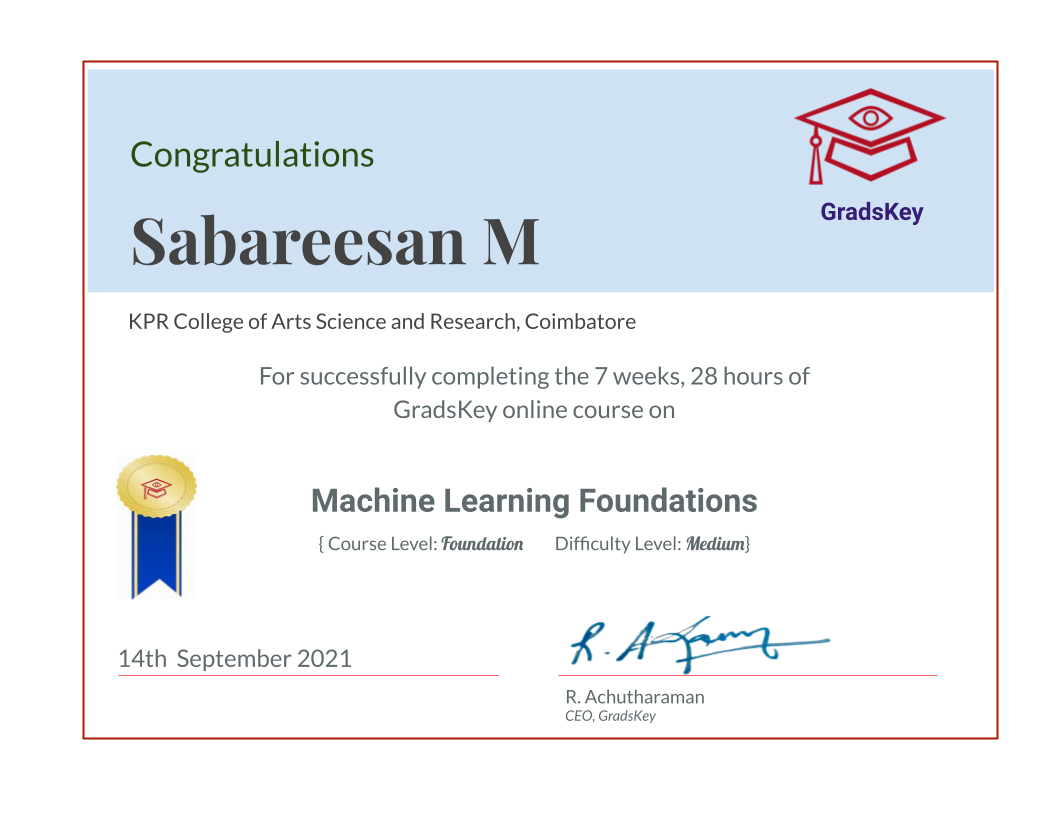 Certificate | Machine Learning Foundation