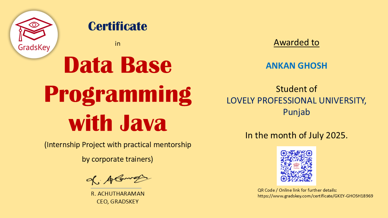 Certificate | Data Base Programming with JAVA