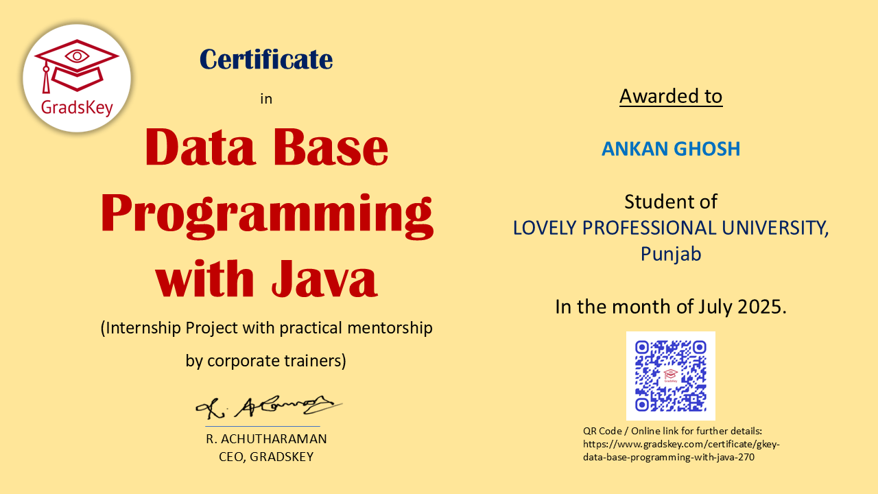 Certificate | Data Base Programming with JAVA