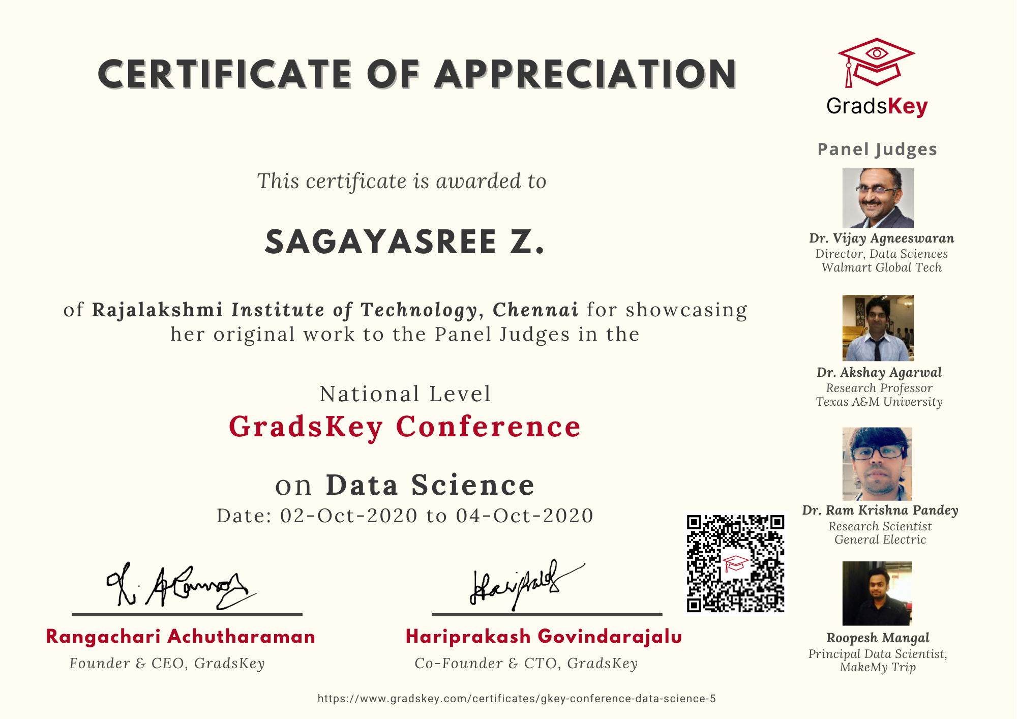 Certificate | GradsKey Data Science Conference - Presenter