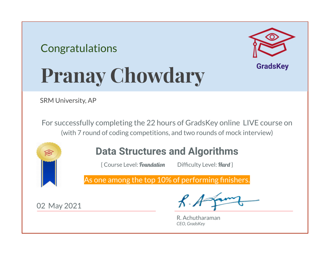 Certificate | DS & Algorithms - Live Course