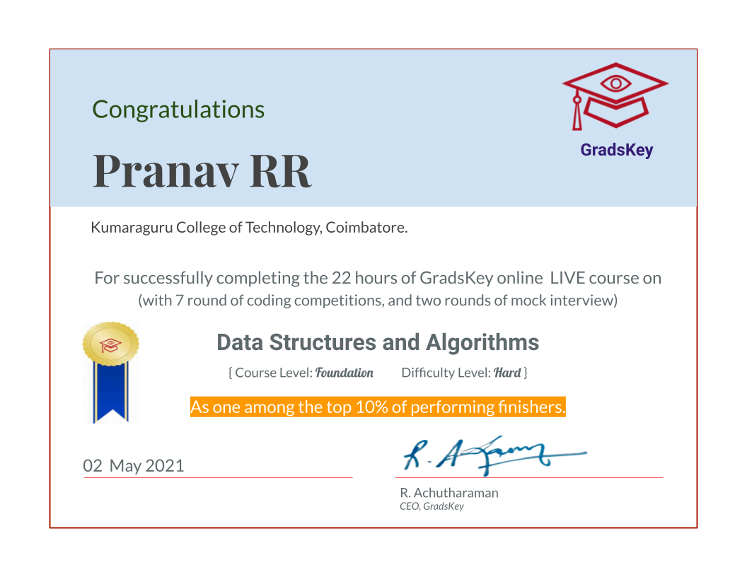 Certificate | DS & Algorithms - Live Course