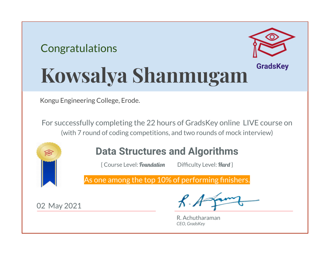 Certificate | DS & Algorithms - Live Course