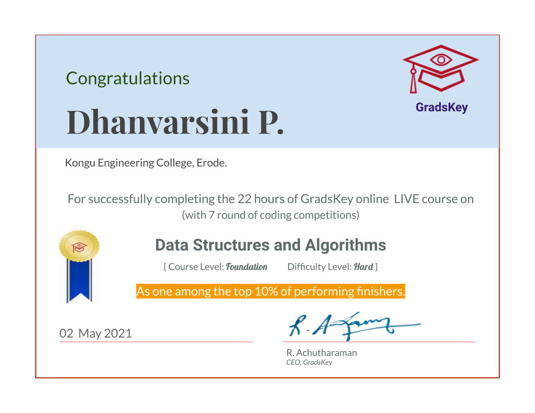 Certificate | DS & Algorithms - Live Course